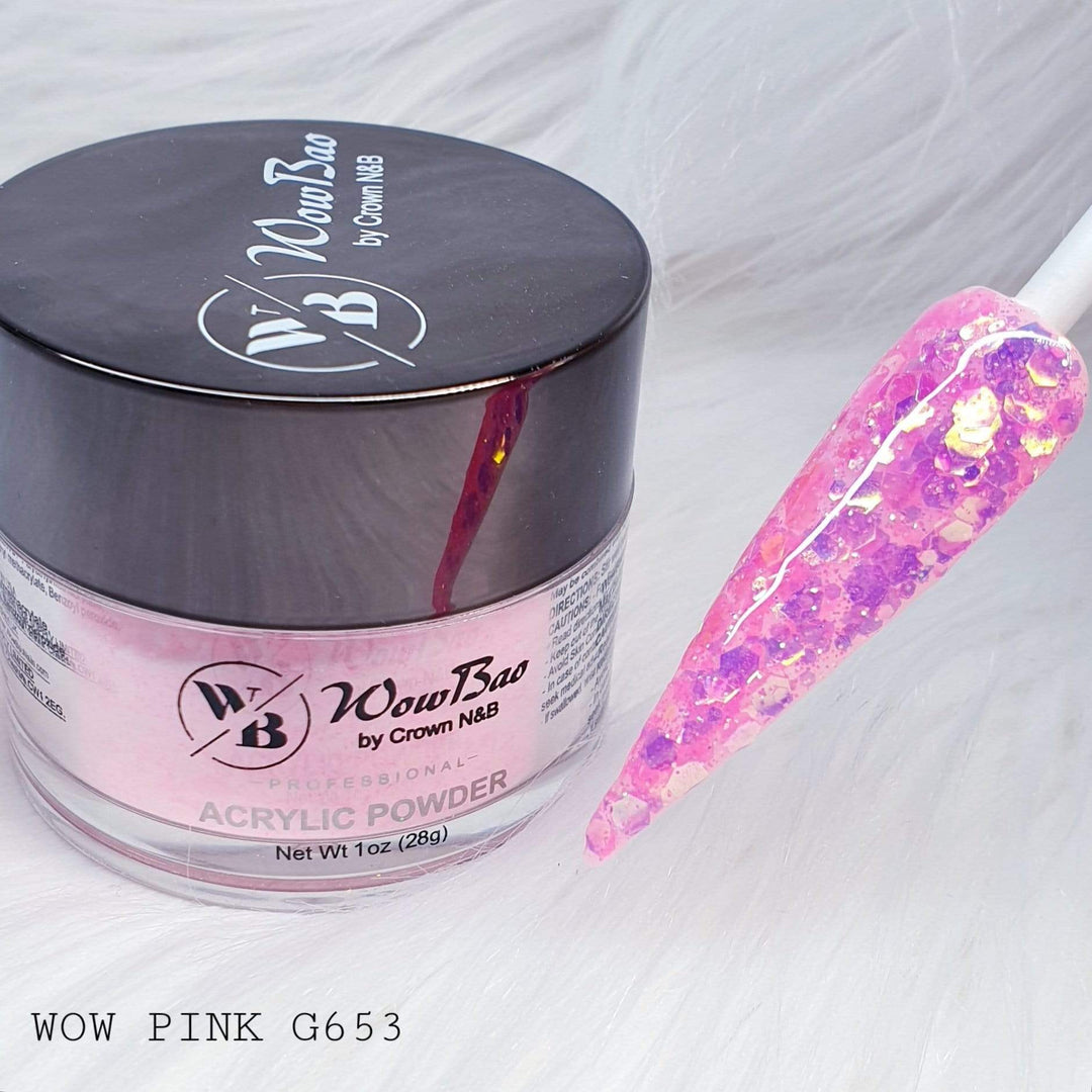 WowBao Nails 653 WOW Pink Glitter 642 1oz/28g Wowbao Acrylic Powder