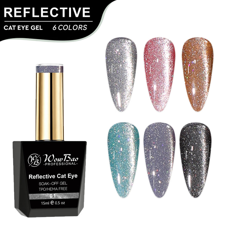 WowBao Reflective Cat Eye Set of 6 collection - TPO / Hema-Free Gel Polish 15ml