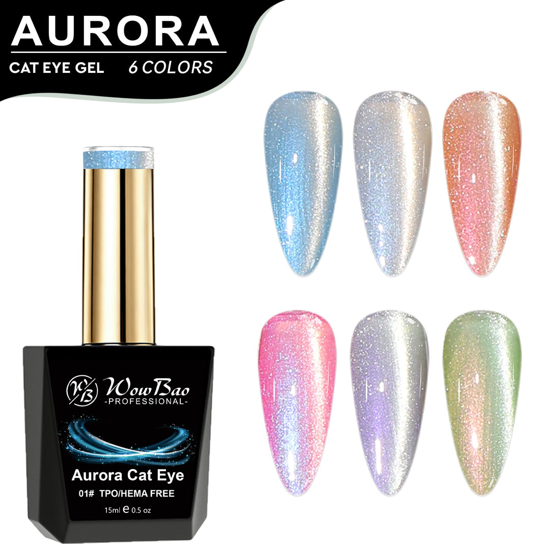 WowBao Aurora Cat Eye TPO Free Gel Polish Set of 6 - Hema-Free 15ml