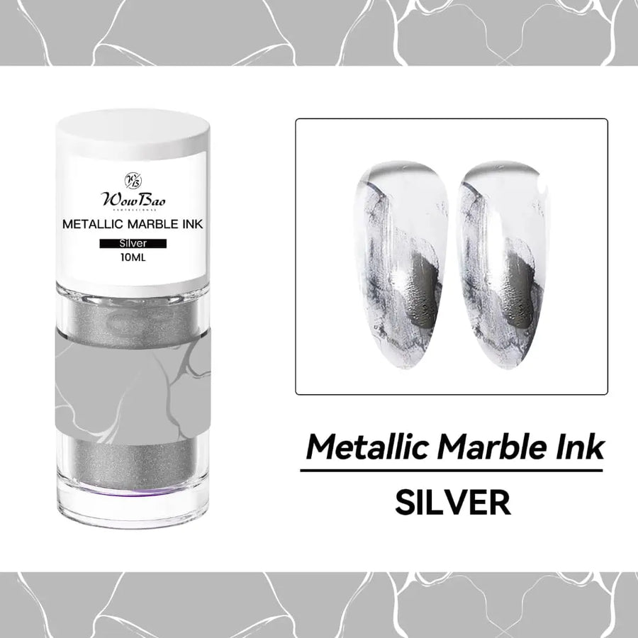 Silver Metallic Marble ink WowBao Nails