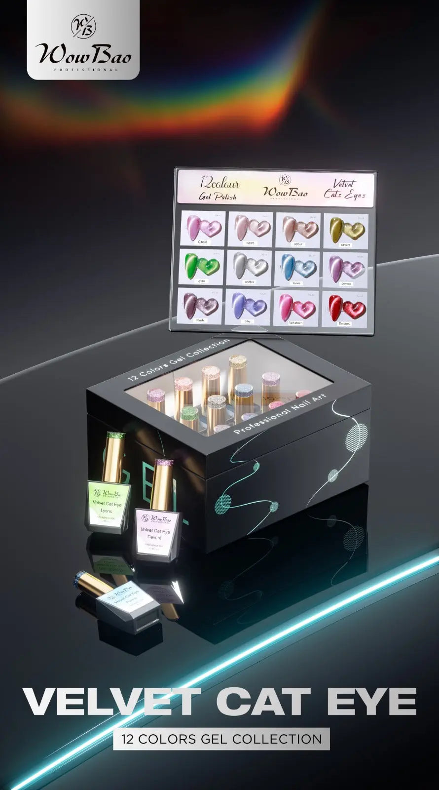 Velvet Cat Eye collection set of 12 includes colour chart- TPO / Hema-Free Gel Polish 15ml WowBao Nails