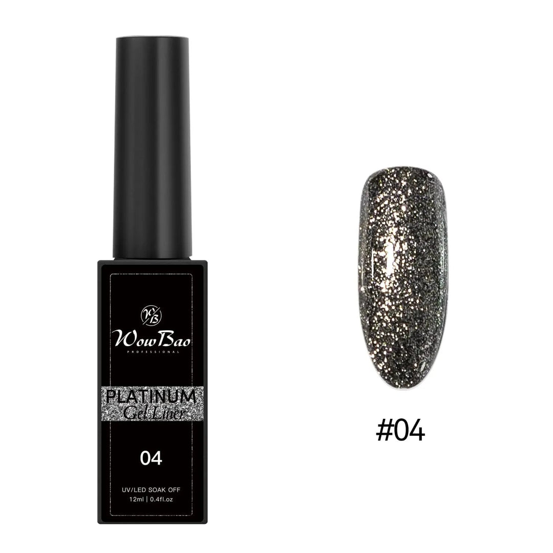 New Tpo/ Hema free Platinum Glitter Liner Gel Paints set of 12 colours ( 12ml ) WowBao Nails