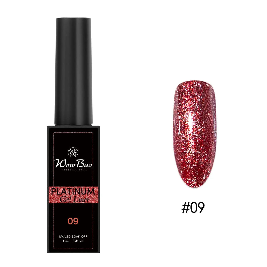 New Tpo/ Hema free Platinum Glitter Liner Gel Paints set of 12 colours ( 12ml ) WowBao Nails