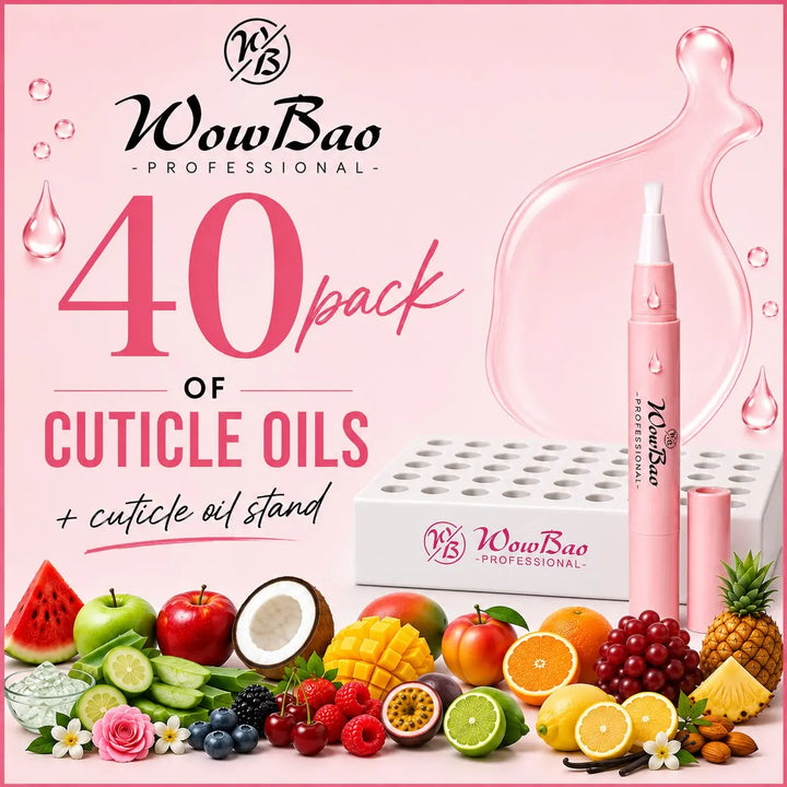 CUTICLE OIL STARTER BUNDLE - Includes the holder and 40 scents WowBao Nails