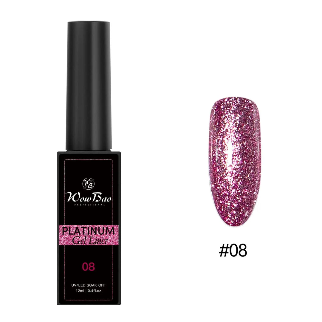 New Tpo/ Hema free Platinum Glitter Liner Gel Paints set of 12 colours ( 12ml ) WowBao Nails