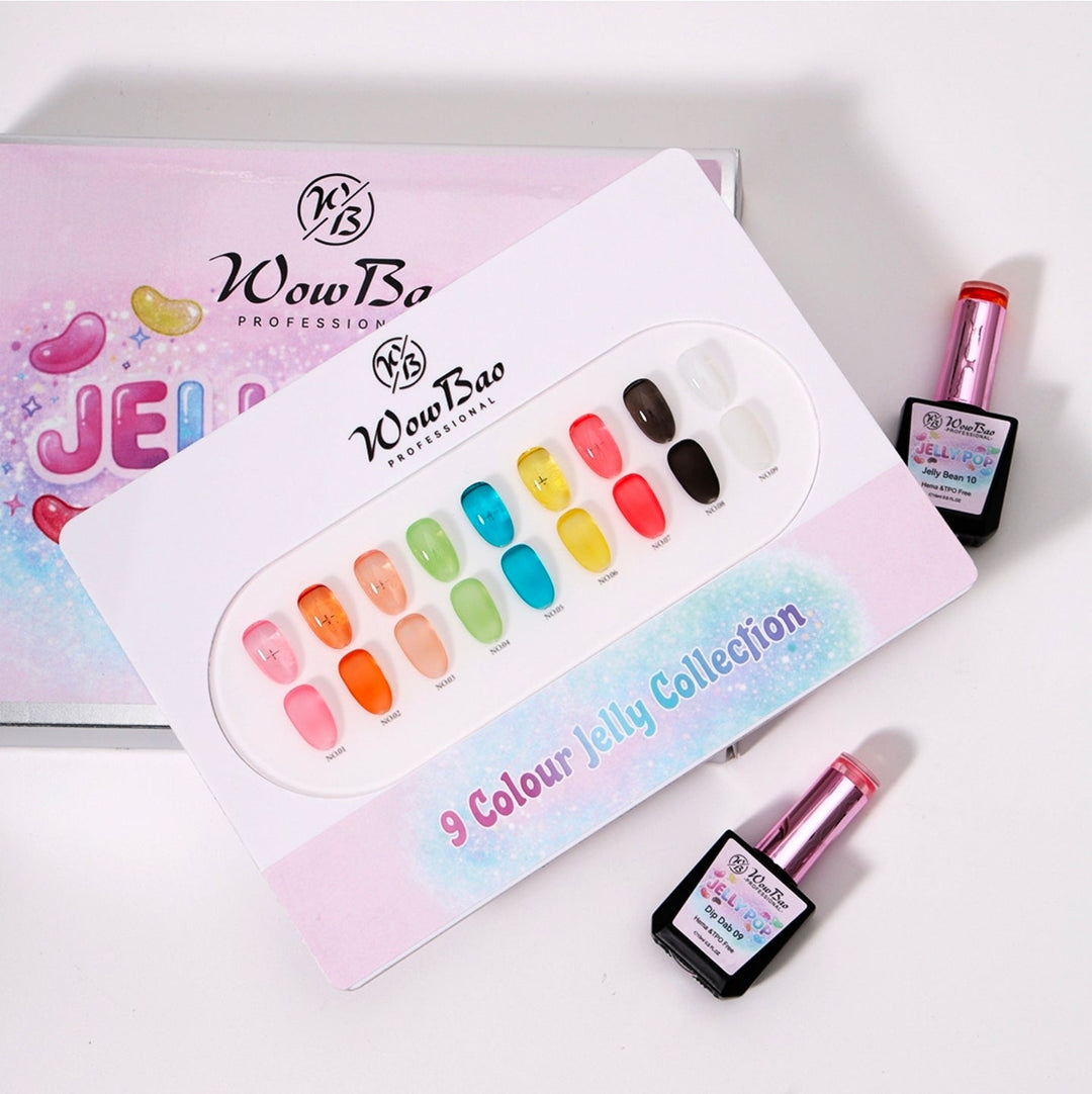 Jelly Gel Set of 9 with colour chart - TPO / Hema-Free Gel Polish 15ml WowBao Nails