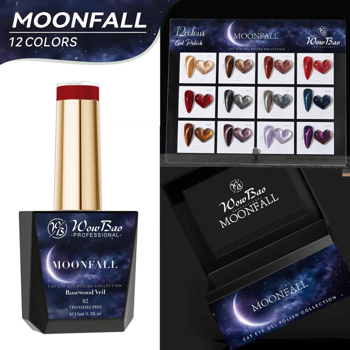 Moonfall Cat Eye collection set of 12 includes colour chart- TPO / Hema-Free Gel Polish 15ml WowBao Nails