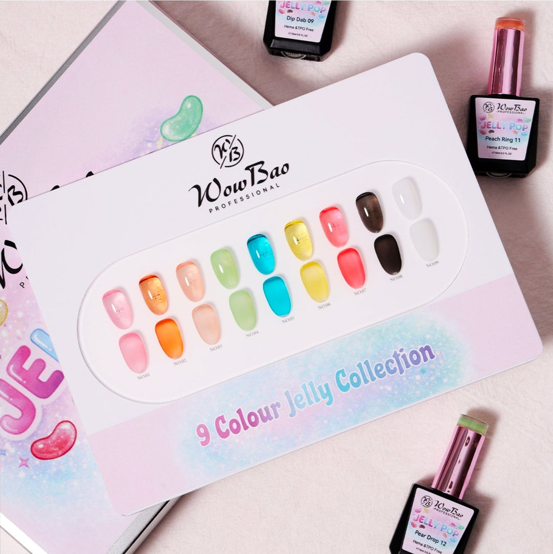 Jelly Gel Set of 9 with colour chart - TPO / Hema-Free Gel Polish 15ml WowBao Nails