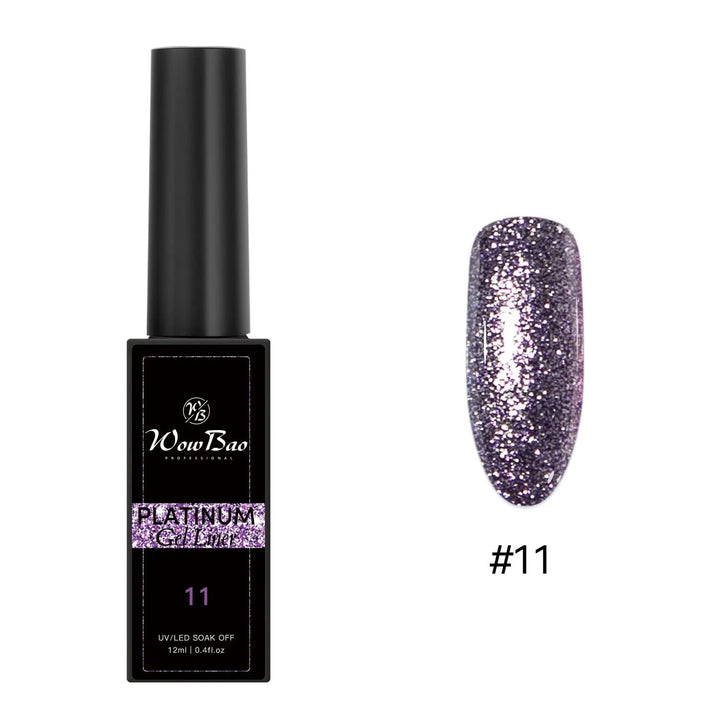 New Tpo/ Hema free Platinum Glitter Liner Gel Paints set of 12 colours ( 12ml ) WowBao Nails