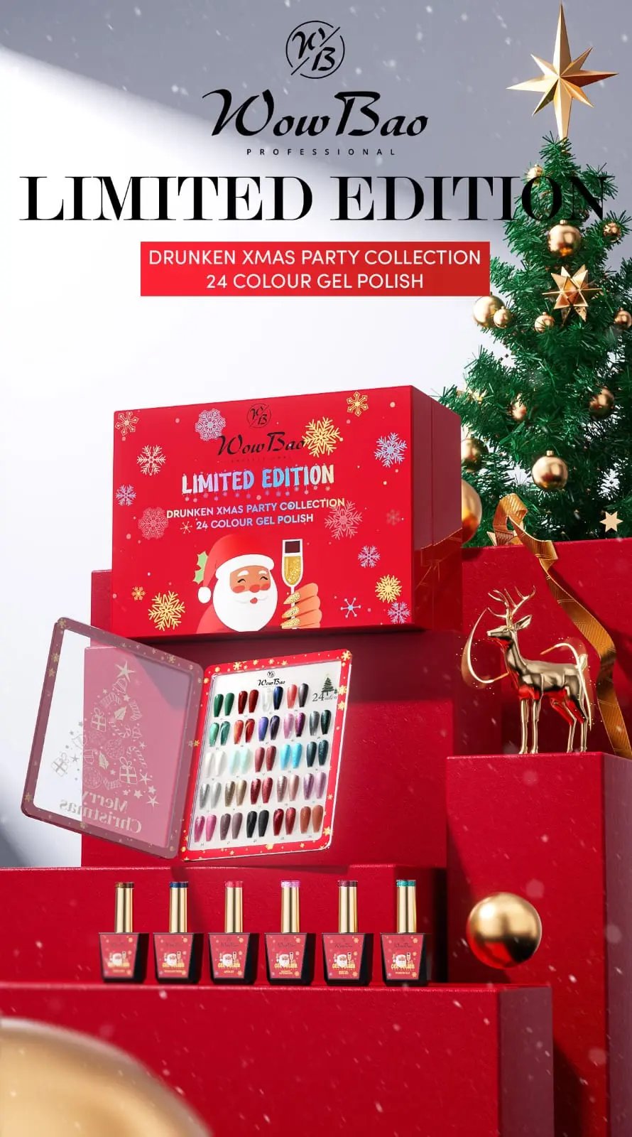 Limited Edition! Drunken Xmas Party Gel Polish Set of 24 collection with colour book - TPO / Hema-Free Gel Polish 15ml WowBao Nails