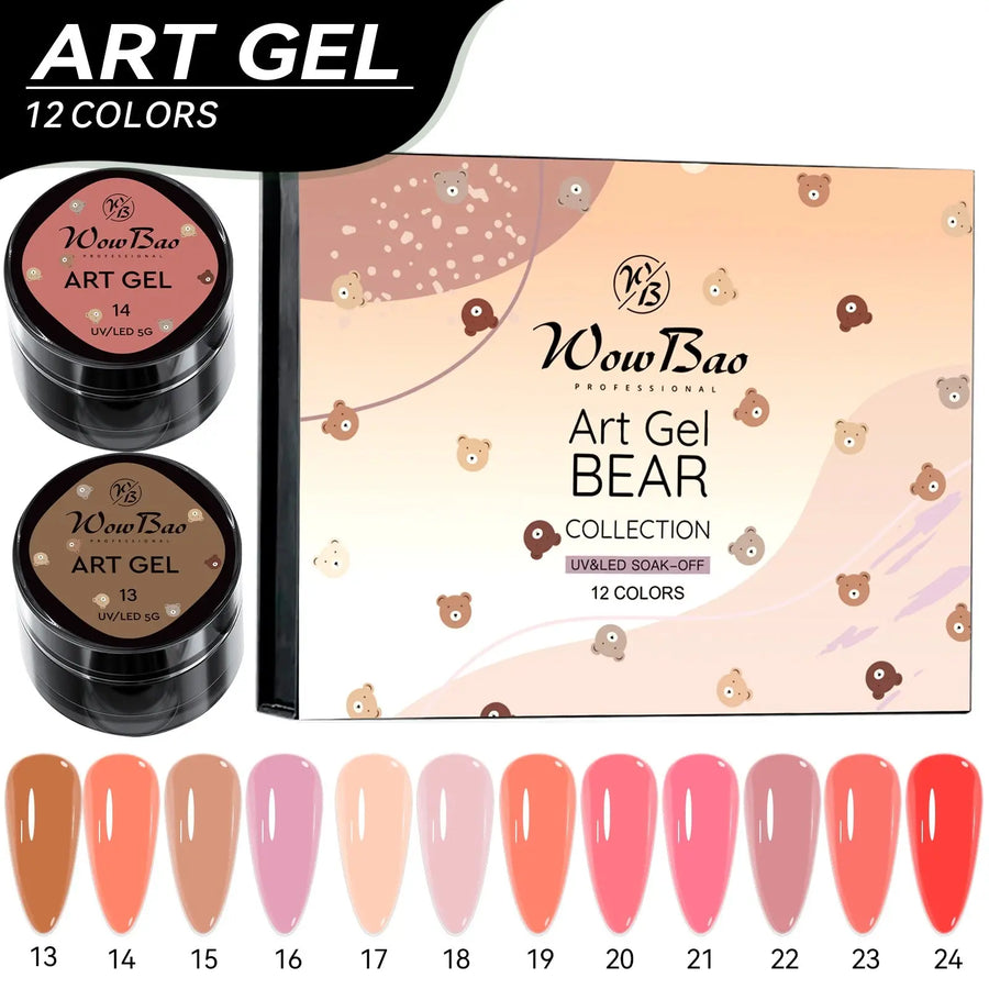 Art Gel colour Set of 12 Bear Collection (5g pot ) WowBao Nails