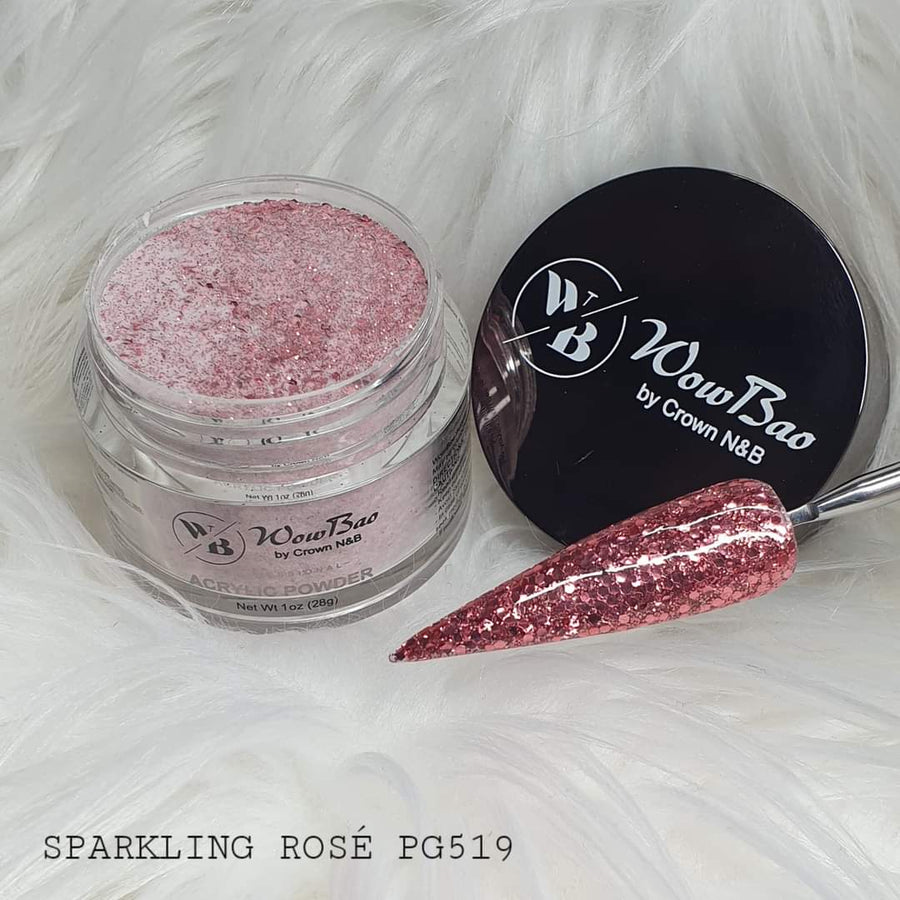WowBao Nails 519 Sparkling Rosé Acrylic powder Premium glitter
