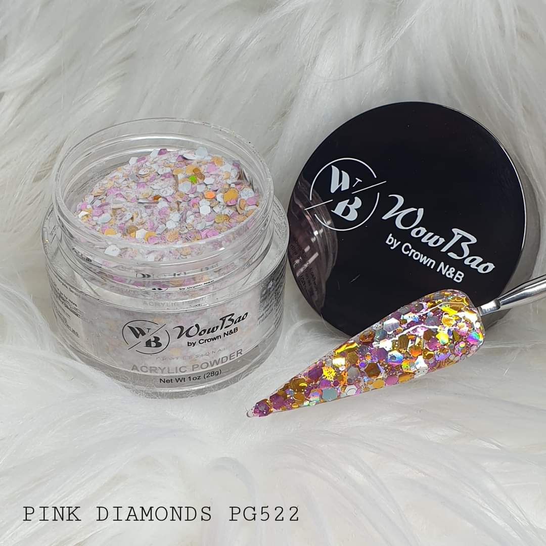 WowBao Nails 522 Pink Diamonds 28g / 1oz, Acrylic powder Premium glitter