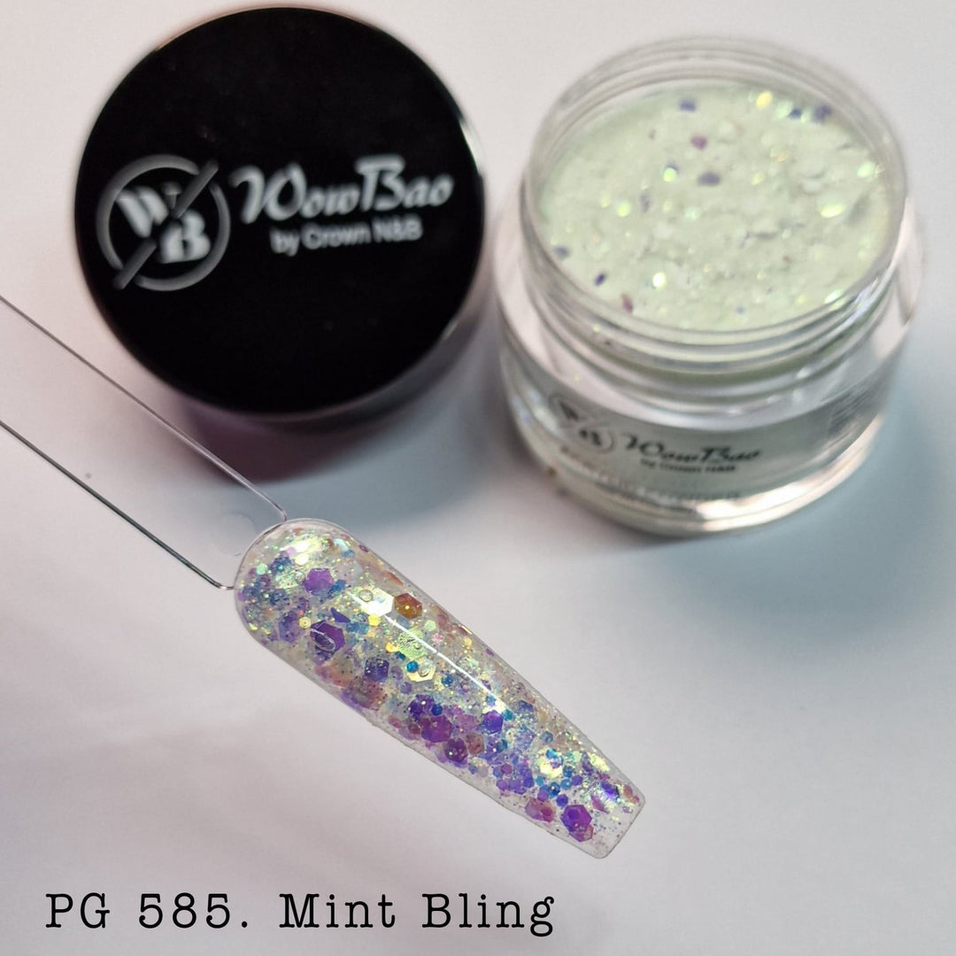 WowBao Nails 585 Mint Bling 1oz/28g Wowbao Acrylic Powder