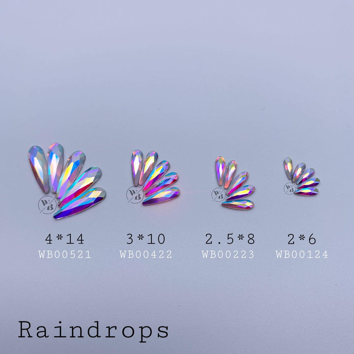 WowBao Nails All 4 sizes (200pcs) Wow Crystals RAINDROPS AB